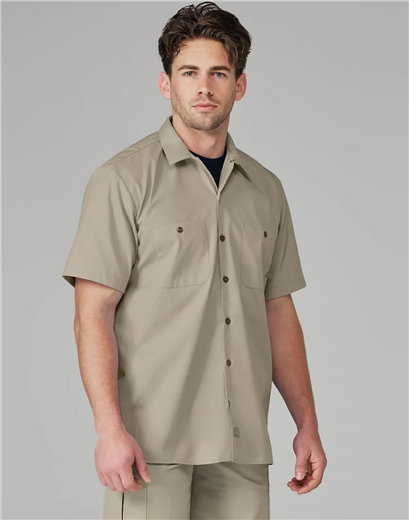 Dickies Men's Short-Sleeve Industrial Work Shirt - 4.25 Oz Poplin, Navy, Permanent Press (Size M)